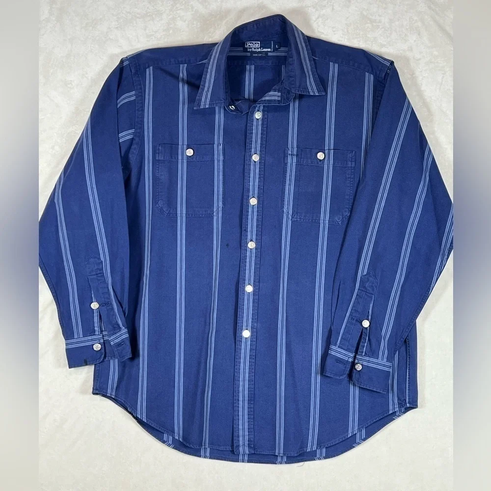 Polo Ralph Lauren Large 100% Cotton Vintage Heavy Shirt Jacket Metal Buttons